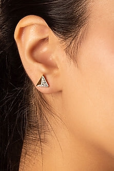 Gold Plated Lab-Grown Diamond Triangular Stud Earrings In Sterling Silver