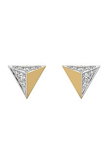 Gold Plated Lab-Grown Diamond Triangular Stud Earrings In Sterling Silver