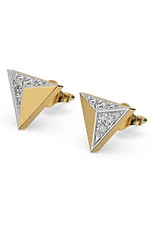 Gold Plated Lab-Grown Diamond Triangular Stud Earrings In Sterling Silver