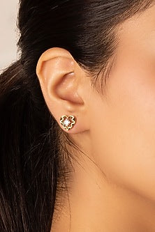 Gold Plated Lab-Grown Diamond Heart Stud Earrings In Sterling Silver