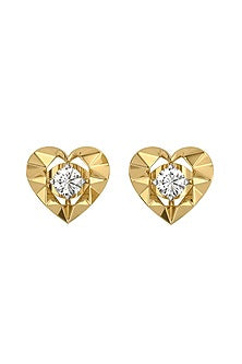 Gold Plated Lab-Grown Diamond Heart Stud Earrings In Sterling Silver