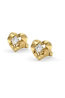 Gold Plated Lab-Grown Diamond Heart Stud Earrings In Sterling Silver