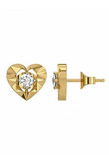 Gold Plated Lab-Grown Diamond Heart Stud Earrings In Sterling Silver