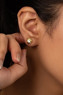 Gold Plated Lab-Grown Diamond Stud Earrings In Sterling Silver