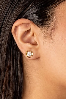 Gold Plated Lab-Grown Diamond Halo Stud Earrings In Sterling Silver
