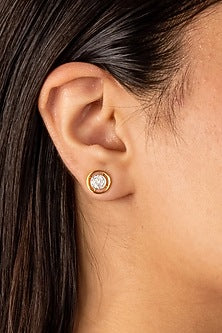 Gold Plated Lab-Grown Diamond Halo Stud Earrings In Sterling Silver