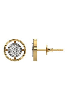 Gold Plated Lab-Grown Diamond Halo Stud Earrings In Sterling Silver