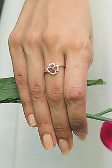 Gold Plated Lab Grown Diamond Floral Ring In Sterling Silver