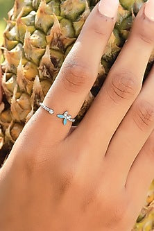 Gold Plated Lab Grown Diamond Butterfly Ring In Sterling Silver