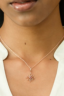 Rose Gold Plated Diamond & Ruby Stone Pendant Necklace In Sterling Silver