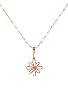 Rose Gold Plated Diamond & Ruby Stone Pendant Necklace In Sterling Silver