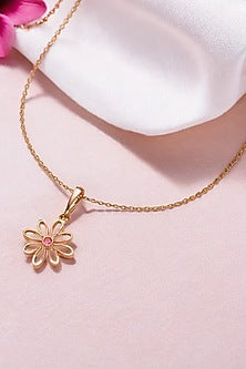 Rose Gold Plated Diamond & Ruby Stone Pendant Necklace In Sterling Silver