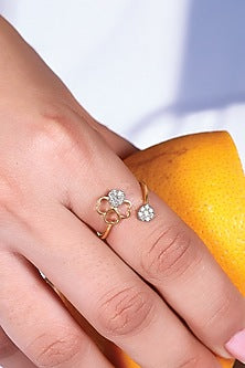 Gold Plated Lab Grown Diamond Clover Ring In Sterling Silver