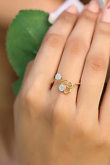 Gold Plated Lab Grown Diamond Clover Ring In Sterling Silver