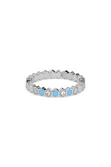 Gold Plated Lab-Grown Diamond Blue Enameled Ring In Sterling Silver