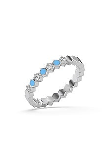 Gold Plated Lab-Grown Diamond Blue Enameled Ring In Sterling Silver