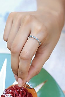 Gold Plated Lab-Grown Diamond Blue Enameled Ring In Sterling Silver