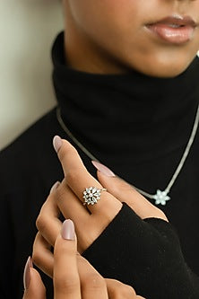 Anti-Tarnish White Finish Lab-Grown Diamond Ring In Sterling Silver