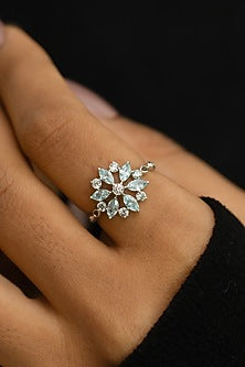Anti-Tarnish White Finish Lab-Grown Diamond Ring In Sterling Silver