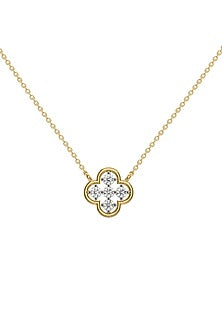 Gold Plated Lab-Grown Diamond Clover Necklace In Sterling Silver