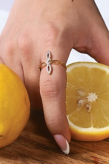 Gold Plated Lab-Grown Diamond Floral Ring In Sterling Silver