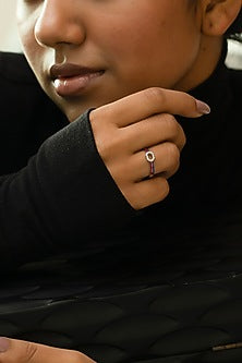 Anti-Tarnish White Finish Diamond Enameled Ring In Sterling Silver