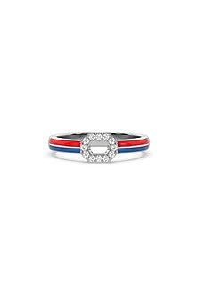 Anti-Tarnish White Finish Diamond Enameled Ring In Sterling Silver