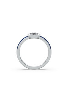 Anti-Tarnish White Finish Diamond Enameled Ring In Sterling Silver