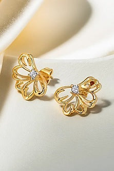 Gold Plated Lab-Grown Diamond Stud Earrings In Sterling Silver