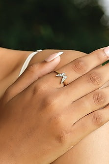 Gold Plated Lab-Grown Diamond Butterfly Ring In Sterling Silver