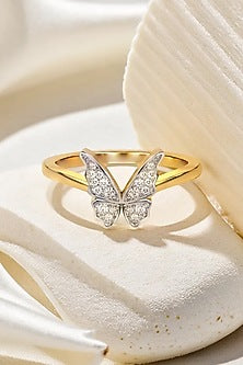 Gold Plated Lab-Grown Diamond Butterfly Ring In Sterling Silver