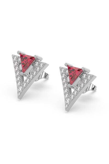 Anti-Tarnish White Finish Diamond & Ruby Stud Earrings In Sterling Silver