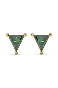 Gold Plated Lab-Grown Emerald Stone Stud Earrings In Sterling Silver