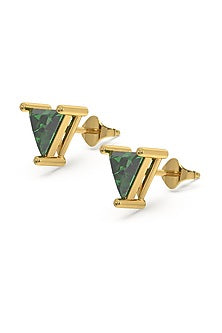 Gold Plated Lab-Grown Emerald Stone Stud Earrings In Sterling Silver