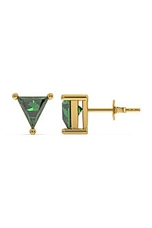 Gold Plated Lab-Grown Emerald Stone Stud Earrings In Sterling Silver