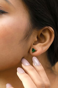 Gold Plated Lab-Grown Emerald Stone Stud Earrings In Sterling Silver