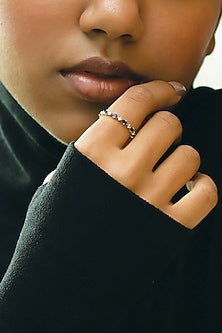 Anti-Tarnish White Finish Diamond & Sapphire Ring In Sterling Silver