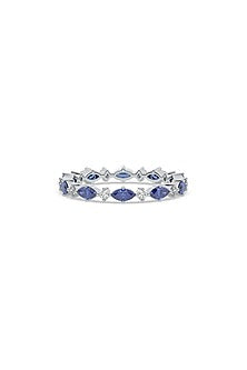 Anti-Tarnish White Finish Diamond & Sapphire Ring In Sterling Silver