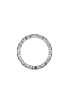 Anti-Tarnish White Finish Diamond & Sapphire Ring In Sterling Silver