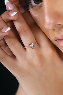 Rose Gold Plated Lab-Grown Diamond North Star Ring In Sterling Silver
