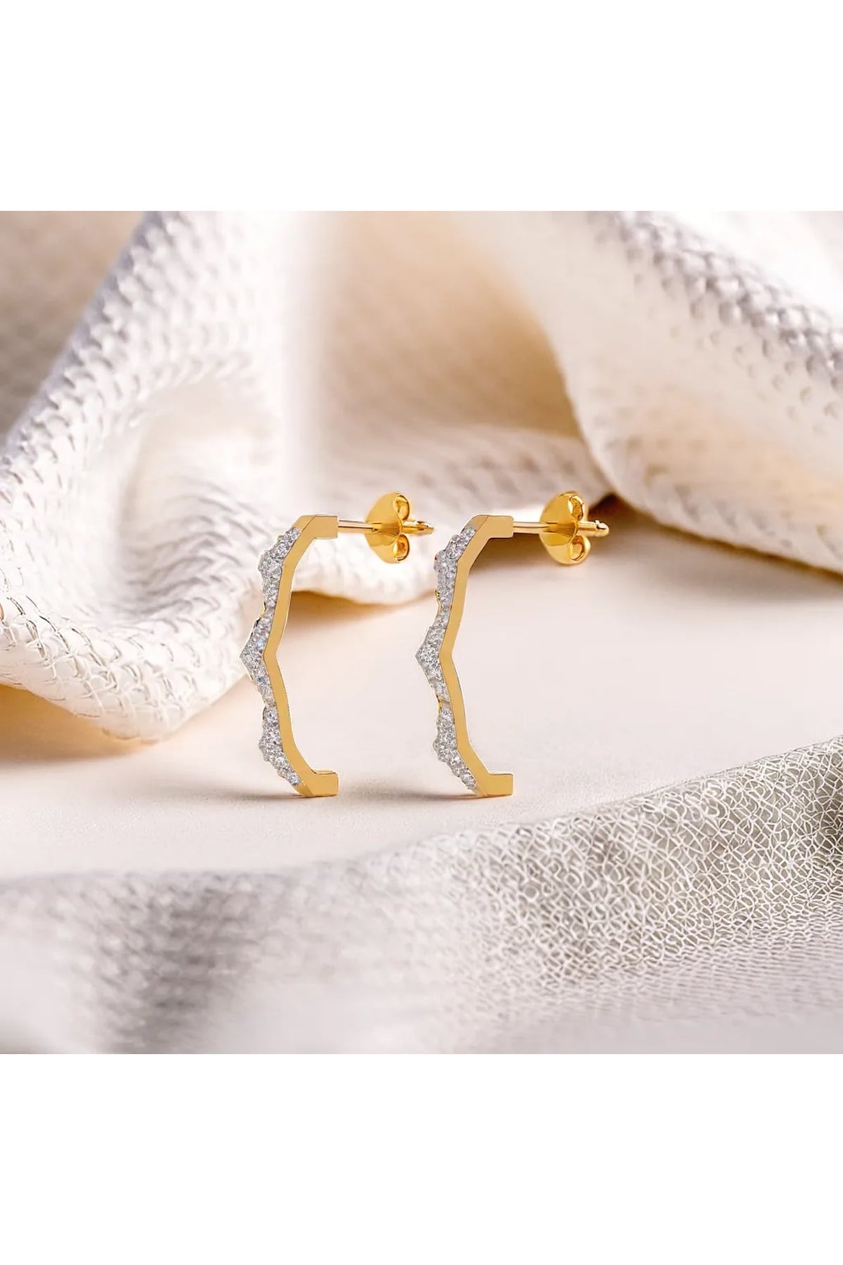 Gold Plated Diamond Radiance Edge Hoop Earrings