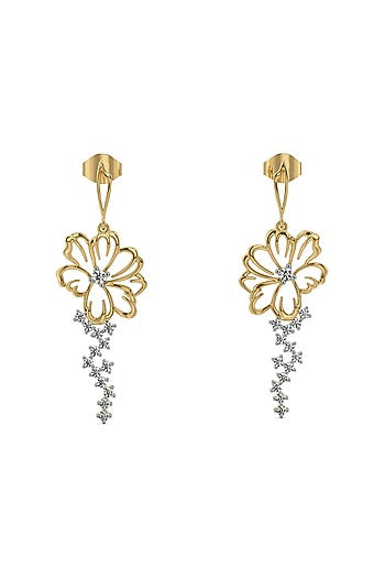 Gold Finish Diamond Floral Dewdrop Earrings