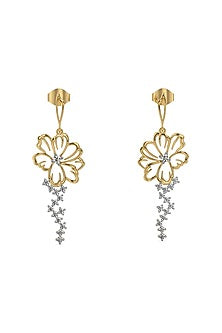 Gold Finish Diamond Floral Dewdrop Earrings