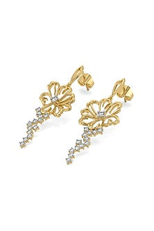 Gold Finish Diamond Floral Dewdrop Earrings