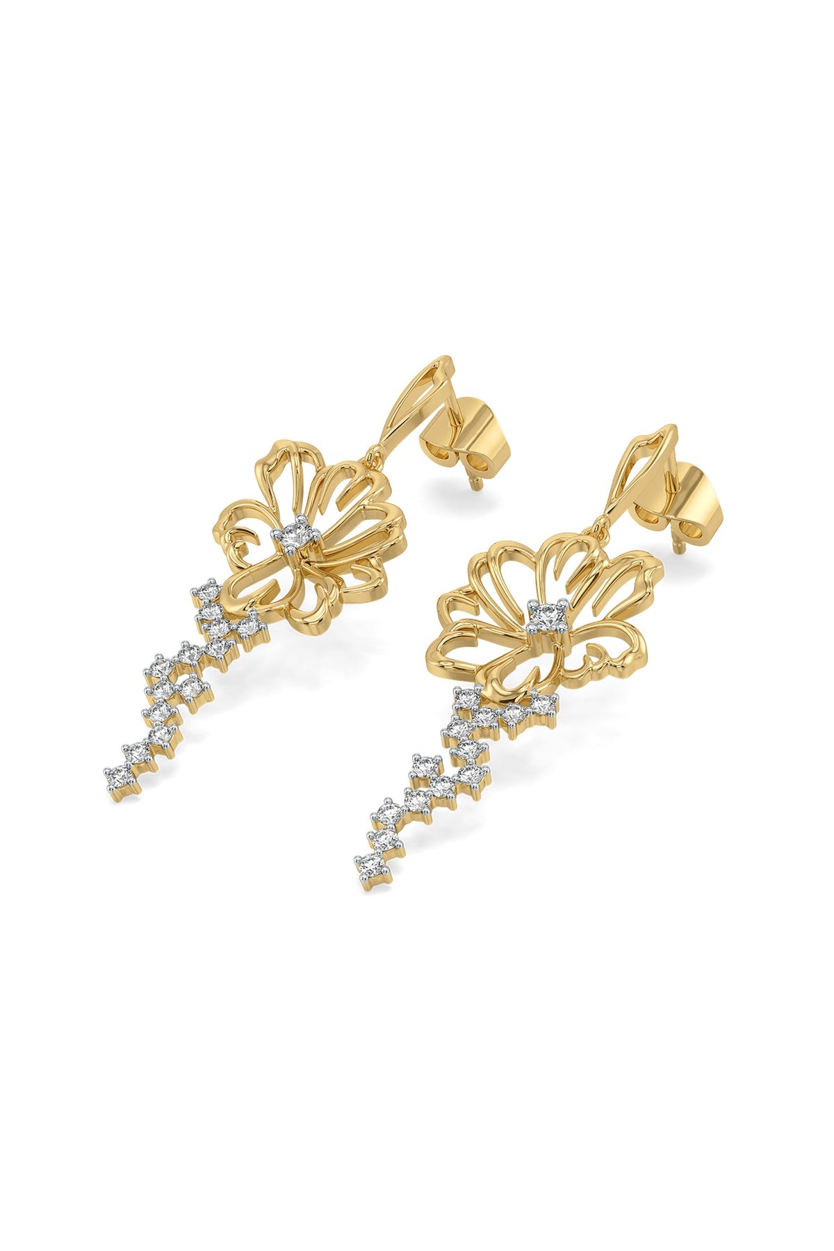 Gold Finish Diamond Floral Dewdrop Earrings