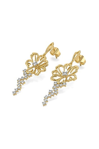 Gold Finish Diamond Floral Dewdrop Earrings