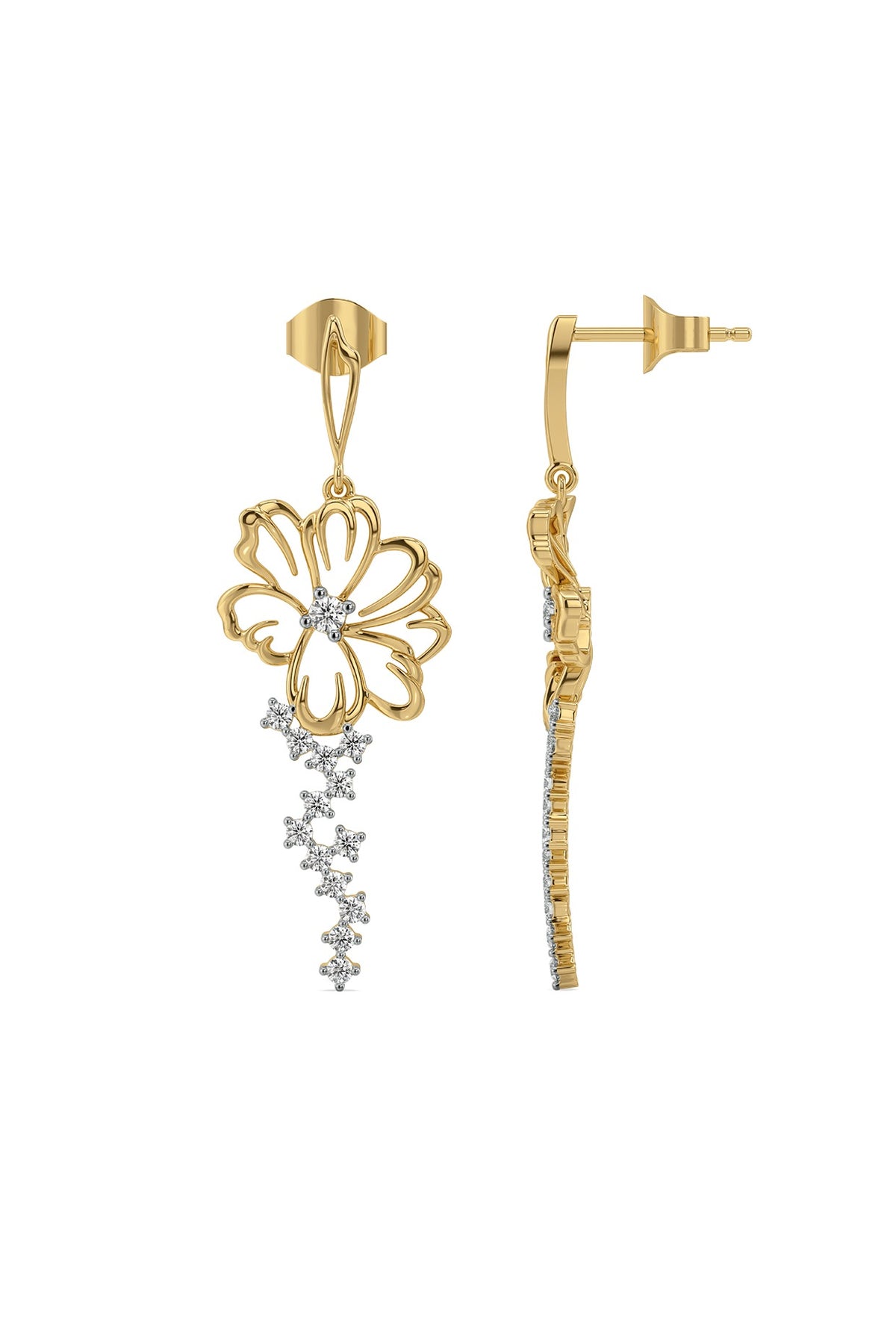 Gold Finish Diamond Floral Dewdrop Earrings