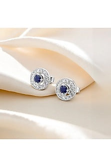 Silver Finish Diamond Stud Earrings In Sterling Silver