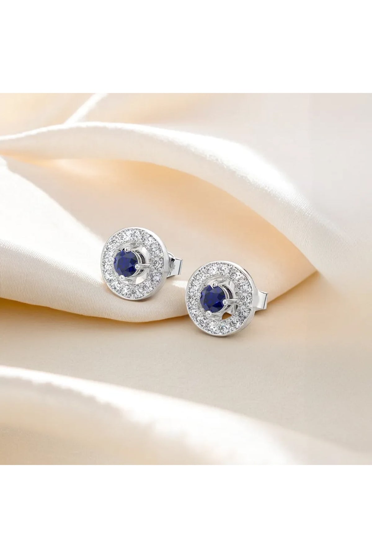 Silver Finish Diamond Stud Earrings In Sterling Silver