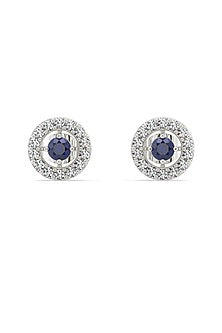 Silver Finish Diamond Stud Earrings In Sterling Silver